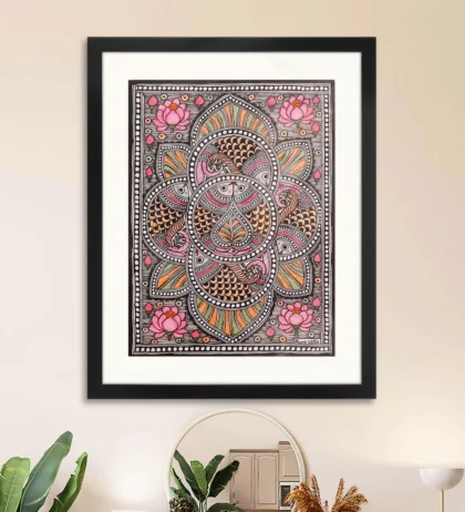 Alignment Of Fishes As Lotus Flower MADHUBANI PAINTING