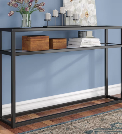 Carter Console Table in Black Color with Glass Top