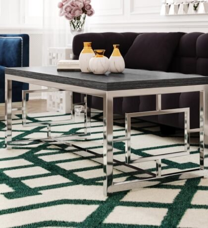 Fayes Center Table - Stainless Steel with Wooden Top
