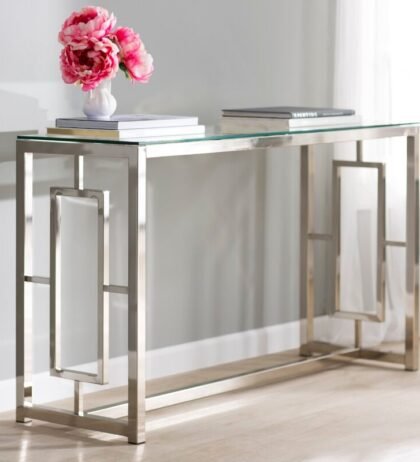 Buy Arbus Console Table in Stainless Steel with Glass Top