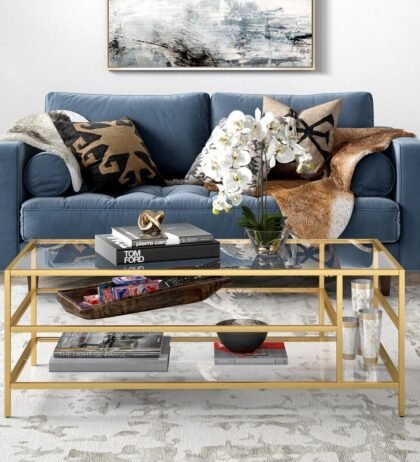 Holly Rectangular Center Table in Golden Color