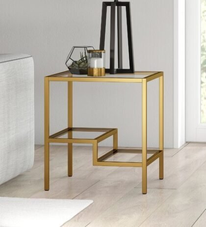 Marisol Side Table in Golden Colour with Glass Top