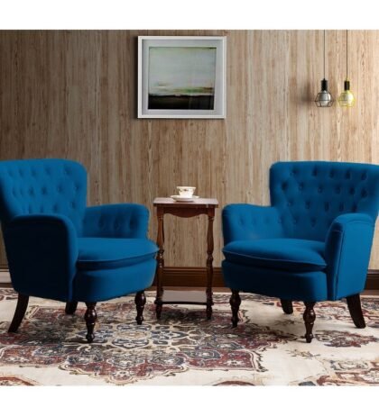 Blak Lounge Chair in Blue Color Velvet