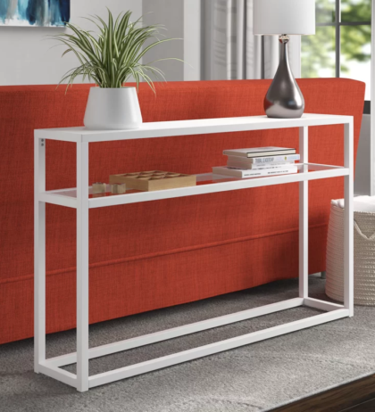 Carter Console Table in White Colour with Glass Top