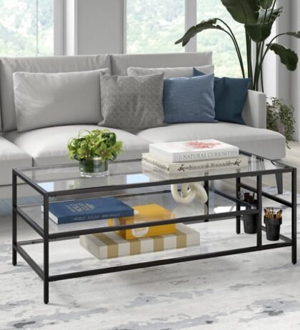 Holly Rectangular Center Table in Black Color with Glass Top