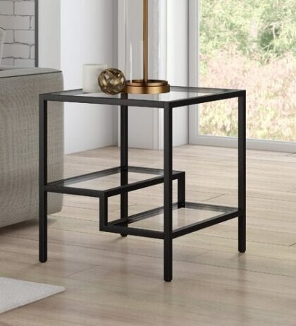 Marisol Side Table in Black Colour with Acrylic Glass