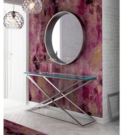 Maria Console Table in Stainless Steel with Glass Top