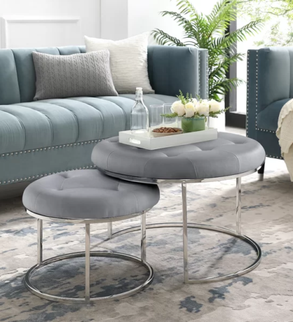 Anas Center Table in Grey Color - Stainless Steel -Set of 2
