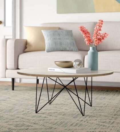 Hazel Center Table in Black Color with Brown Color Wooden Top