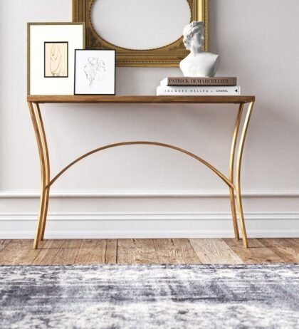 Neil Console Table in Golden Colour with Glass