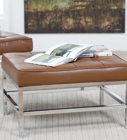 Auri Ottoman in Brown Color - Stainless Steel