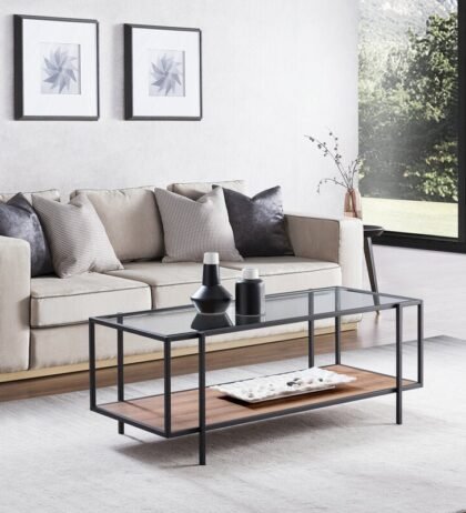 Hale Rectangular Center Table in Black Color with Glass Top
