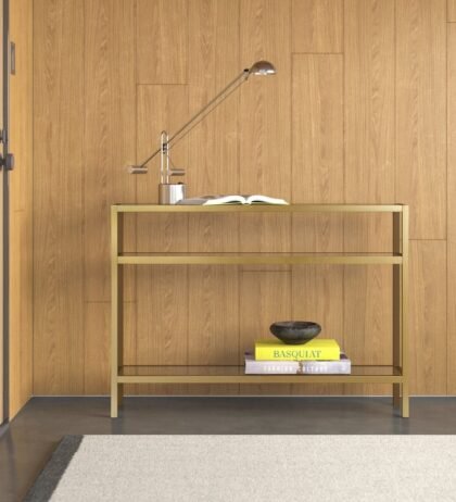 Danny Console Table in Golden Color with Glass Top