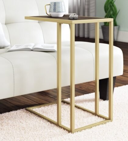 Floris Side Table in Golden color with and Brown Color top