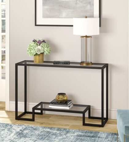 Kemp Console Table in Black Color with Acrylic Glass Top