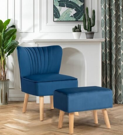 Carrie Lounge Chair With Ottoman in Blue Color