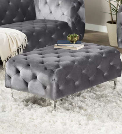 Axis Ottoman with Metal Legs and Velvet Fabric