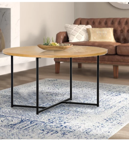 Dex metal Center Table in Black Color with Wooden Top