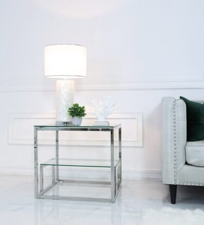 Iris Side Table In Silver Color with Acrylic Glass