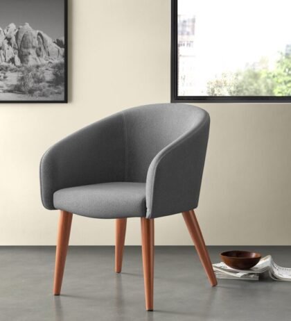 Abigail Lounge Chair in Grey Color Velvet, Comfortable Barrel Chair