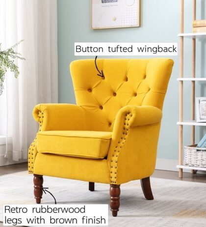 Bean Lounge chair in Yellow Color Velvet by Azazo