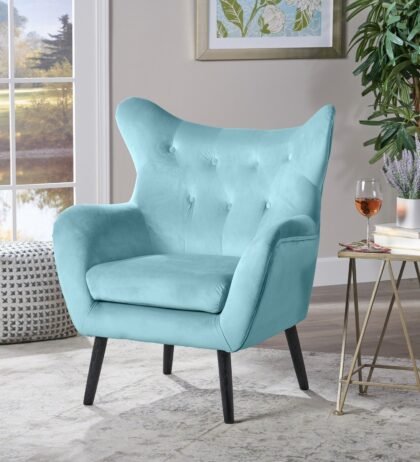 Claire Lounge Chair in Sky Blue Color Velvet
