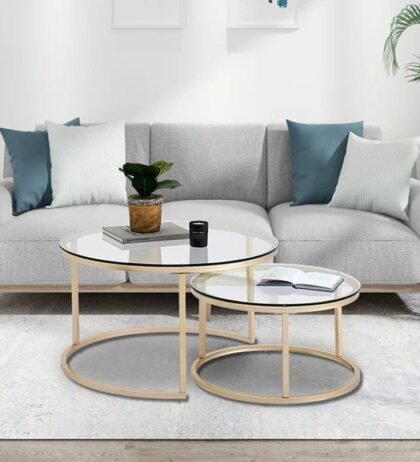 D'Decker Center Table in Golden Colour (Set of 2)
