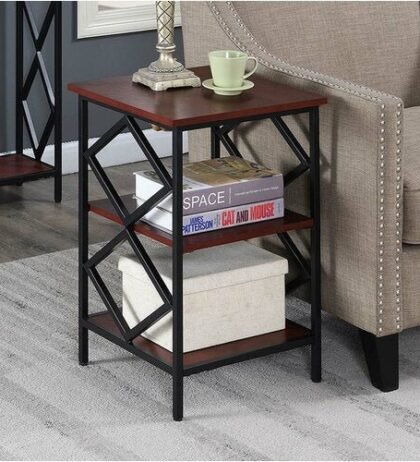 Eric Side Table in Black with Brown Color Wooden Top (3 Tier)