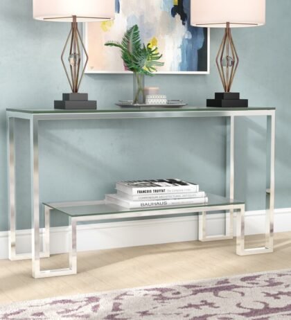 Fenton Console Table in Stainless Steel with Acrylic Glass Top