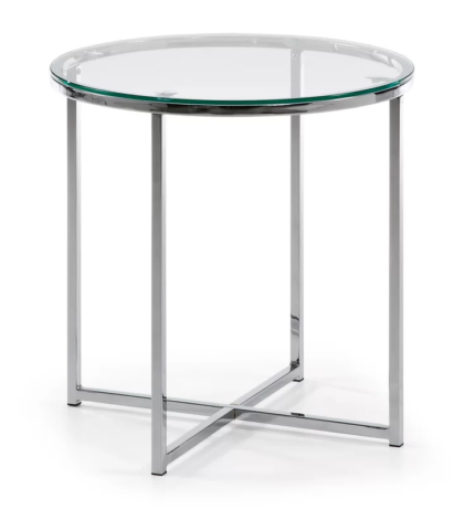 Fint Glass Top Side Table in Stainless Steel (Round Shape)