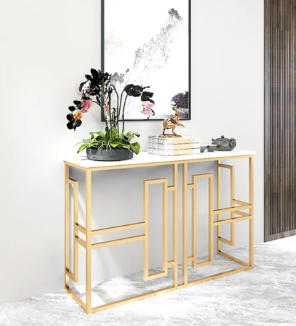 Foster Console Table in Golden Color with Wooden Top