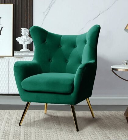 Grace Classic Lounge Wing Chair in Green Color, Sofa Chairs