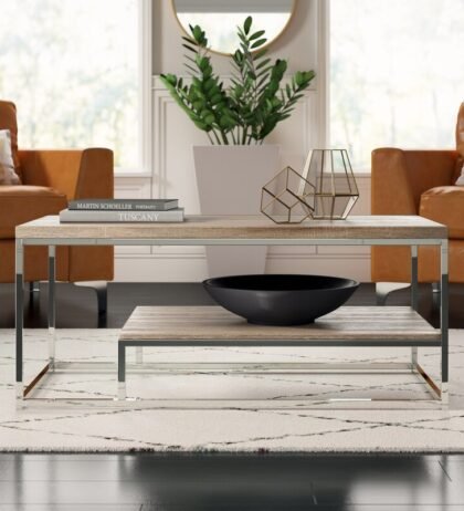 Harry Center Table in Brown Color Wooden Top - Stainless Steel