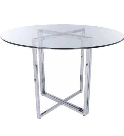 Helena Round Glass Top Side Table in Stainless Steel