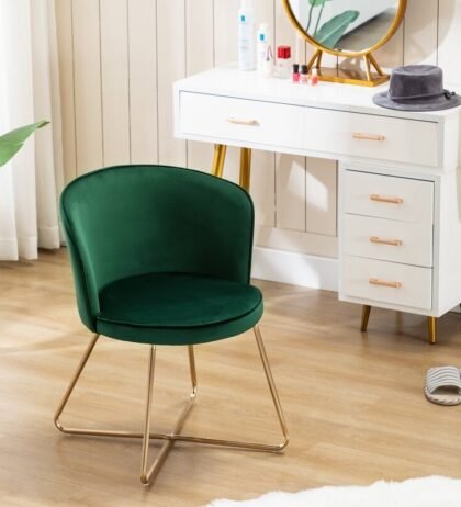 Isabella Lounge Chair in Dark Green Color Velvet
