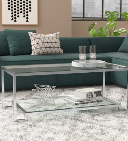 Jack Rectangular Center Table in Stainless Steel with Glass Top