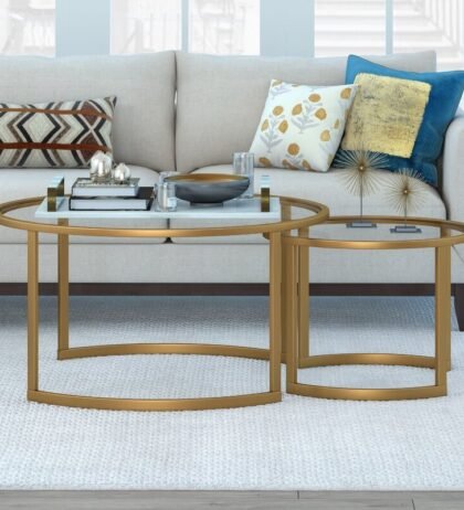 Joy Nesting Round Coffee Table (Set of 2) in Golden Color
