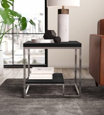 Juno Side Table in Black Color Wooden Top
