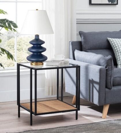 Leon Side Table in Black Color with Glass Top