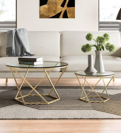 Lucy Nesting Round Coffee Table (Set of 2) in Golden Color