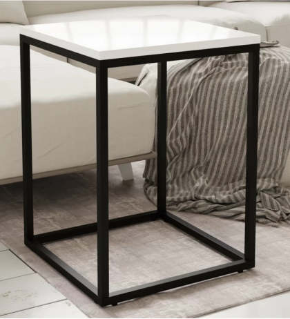 Lucy Side Table in Black Color with White Wooden Top