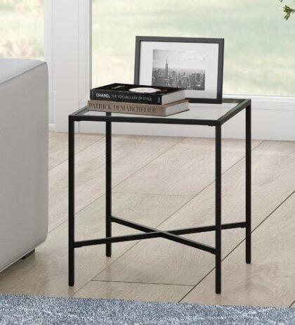 Maira Side Table in Black and Gold Colour with Glass Top