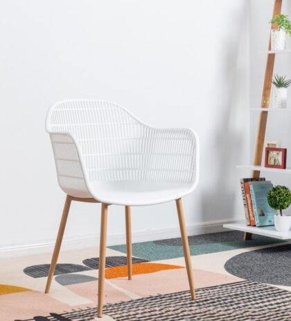Manny Cafe cum Dining Chair in White Colour