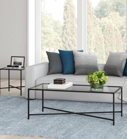 Mark Center Table in Black Colour with Glass Top