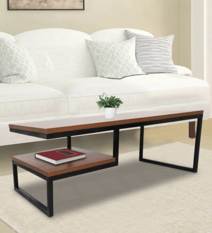 Marlet Center Table in Black Color with Brown Wooden Top