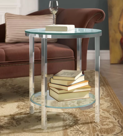 Mia Stainless Steel Side Table with Round Glass Top