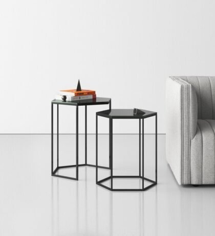 Mike Hexagon Nesting Side End Table in Black Color
