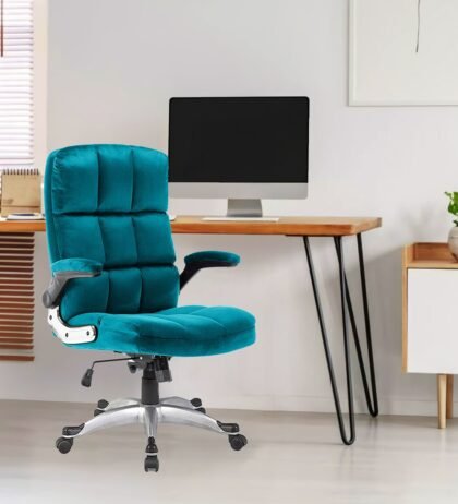 Morse High Back Office Chair in Sky Blue Color with Velvet Fabric