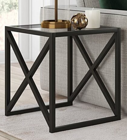 Murray Side Table in Black Color with Glass Top