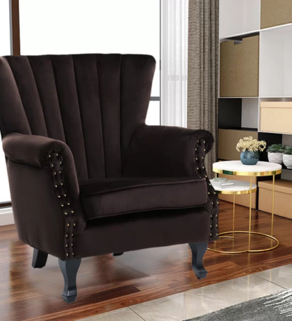 Natalia Lounge Chair in Brown Color Velvet
